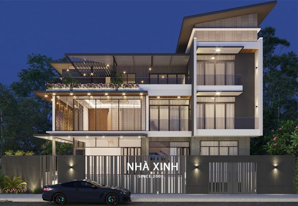 biệt thự hiện đại 3 tầng về đêm